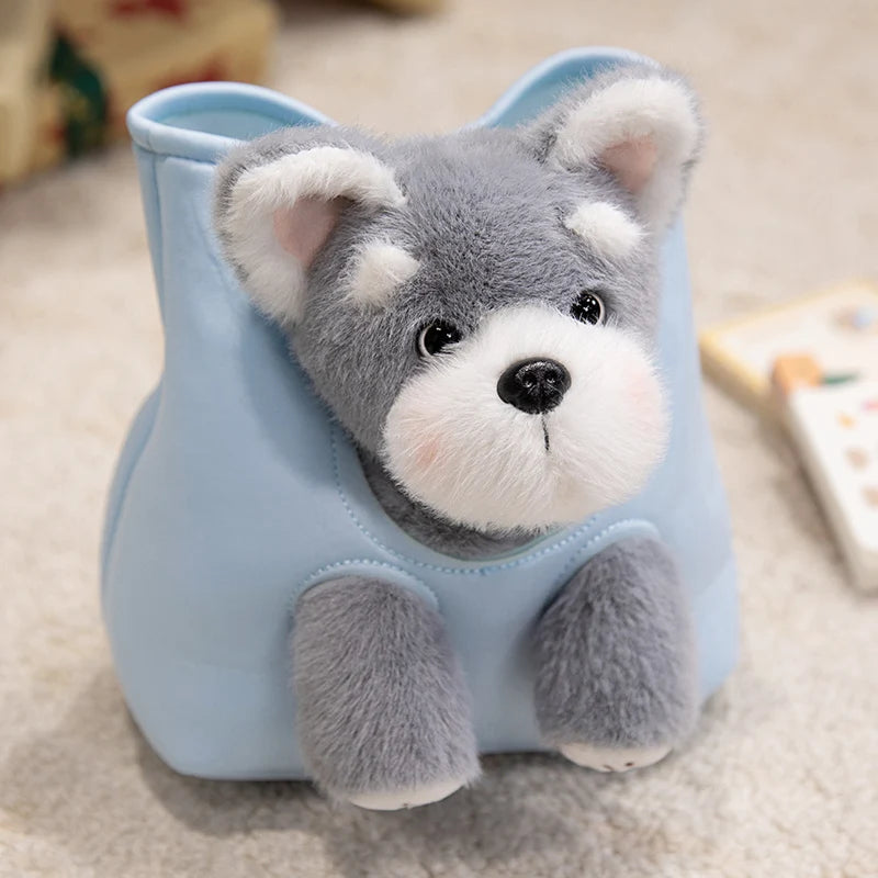 Kawaii Dog Plush Toy Pouch Storage Bag Hide-and-seek Animal Dog Plush Stuffed Doll With Snack Bag Intresting Toy Birthday Gifts