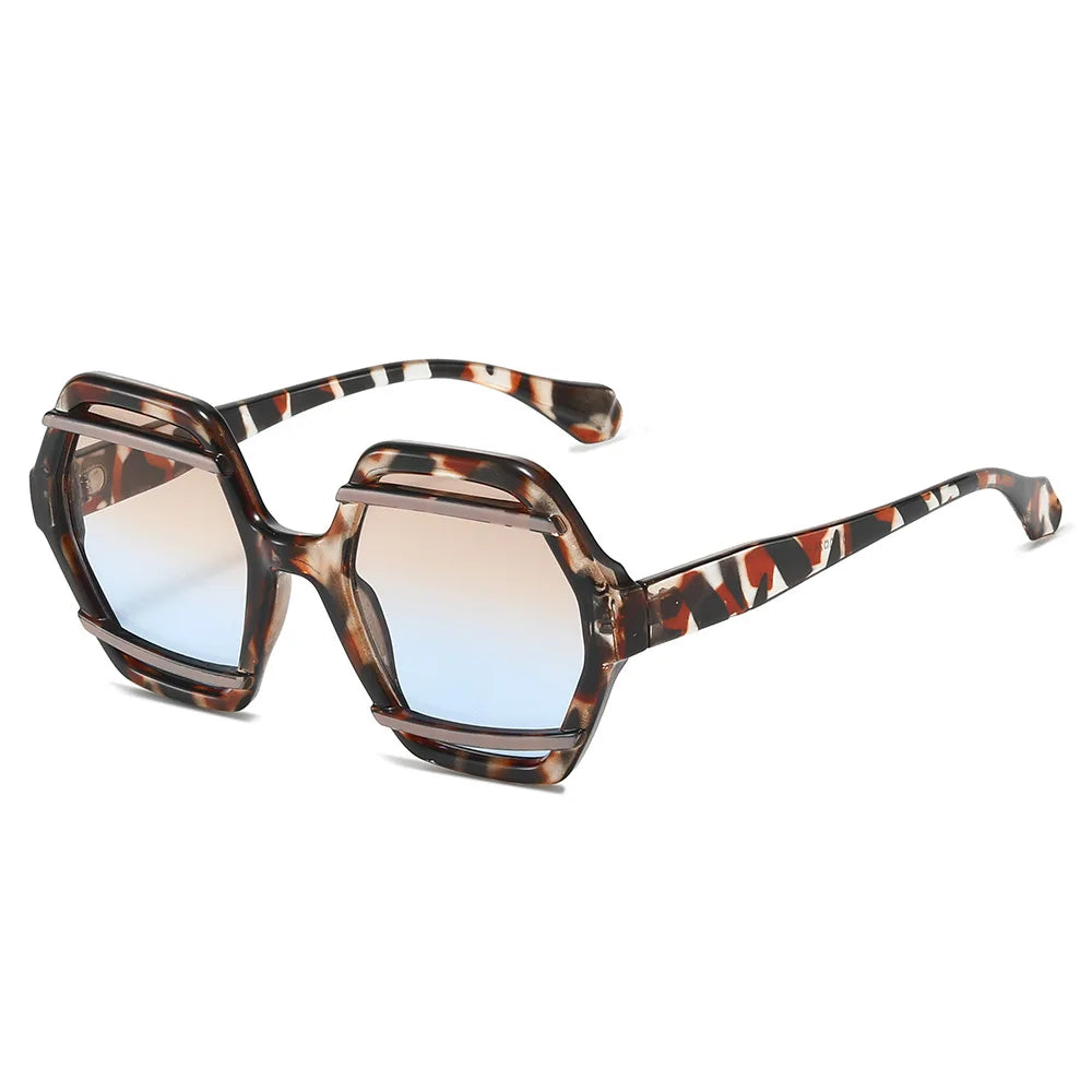 JNPCXI Retro Polygon Jelly Tea Sunglasses Women Fashion Gradient Eyewear Shades UV400 Men Rivets Sun Glasses