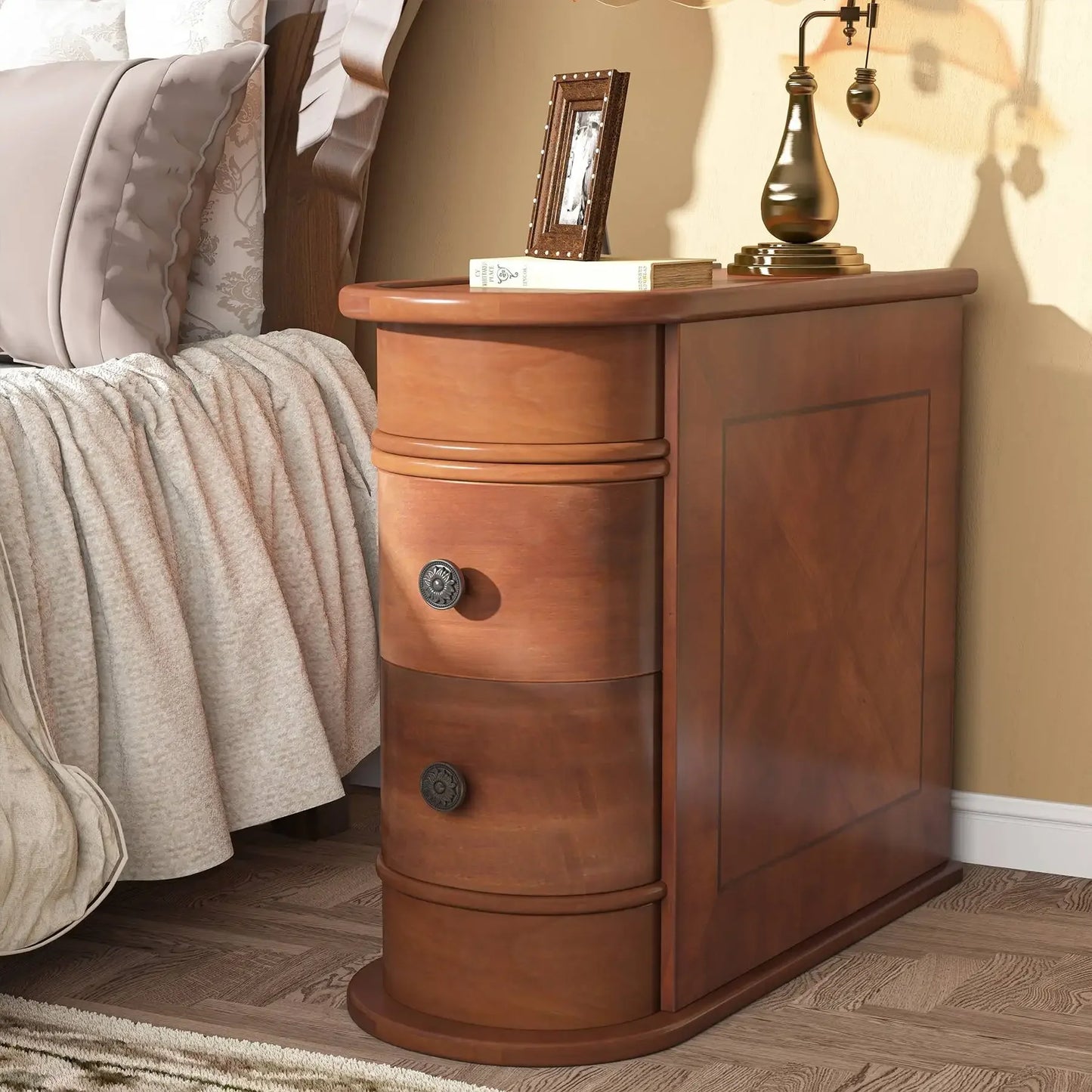 Tribesigns End Table Round Solid Wood Sofa Bedside Narrow Side Table Nightstand