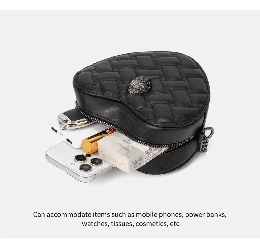 Women Heart-Shaped Crossbody Bag with Eagle & Bird Head Shoulder Bag Chain Purse