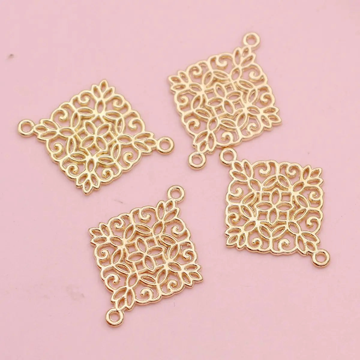 10Pcs Gold Plated Square Flower Charm Connectors for Making Bracelet DIY Jewelry Accessories 28x22mm