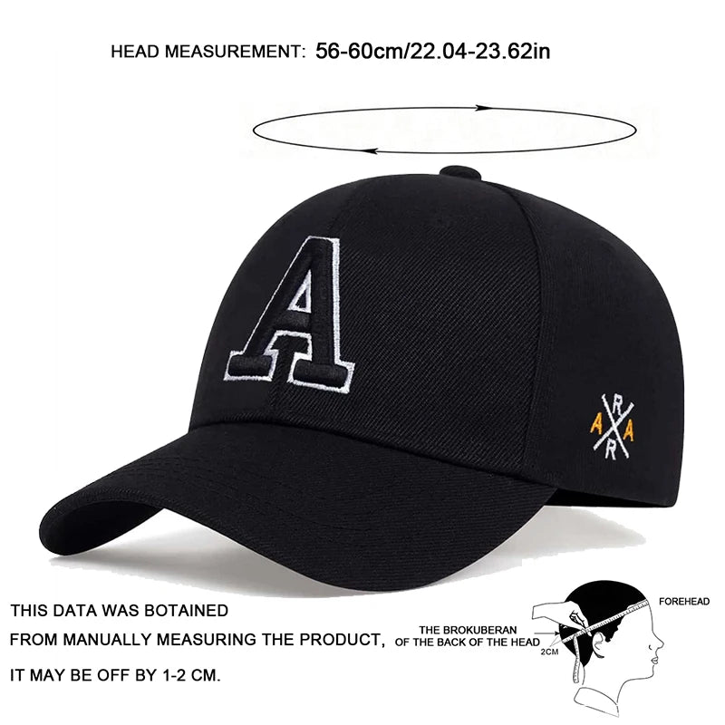 Unisex A Letter Side Embroidery Baseball Caps Season Outdoor Adjustable Hats