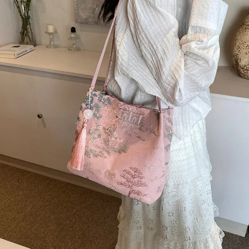 New Chinese Style Retro Bag 2026 New Models Silk Jacquard Fashionable Minimalist Bag Single Shoulder Diagonal Cross Women's Bag