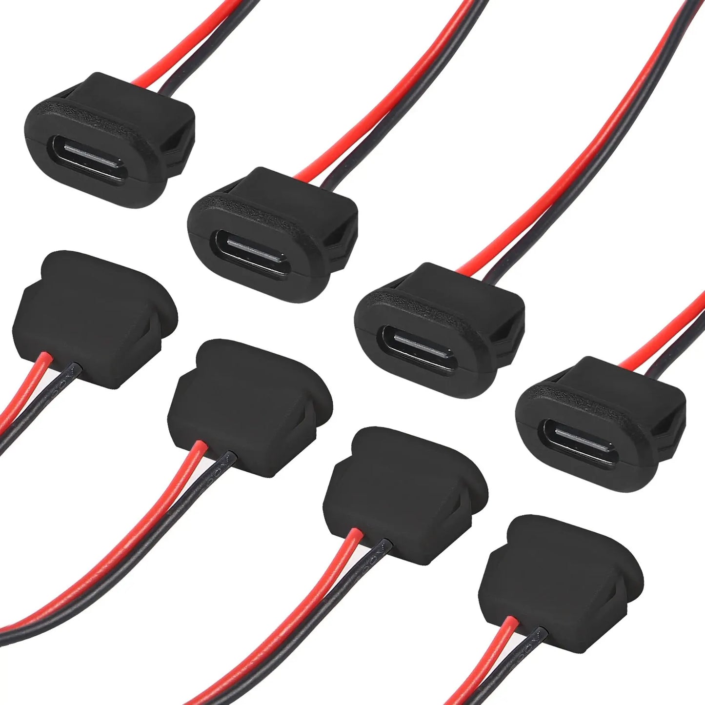 5pcs Type-C Female Chassis Waterproof 2P Wire Type USB C Pigtail Cable Extension Power Cable USB-C Plug to 2 Pin Bare Wire Open