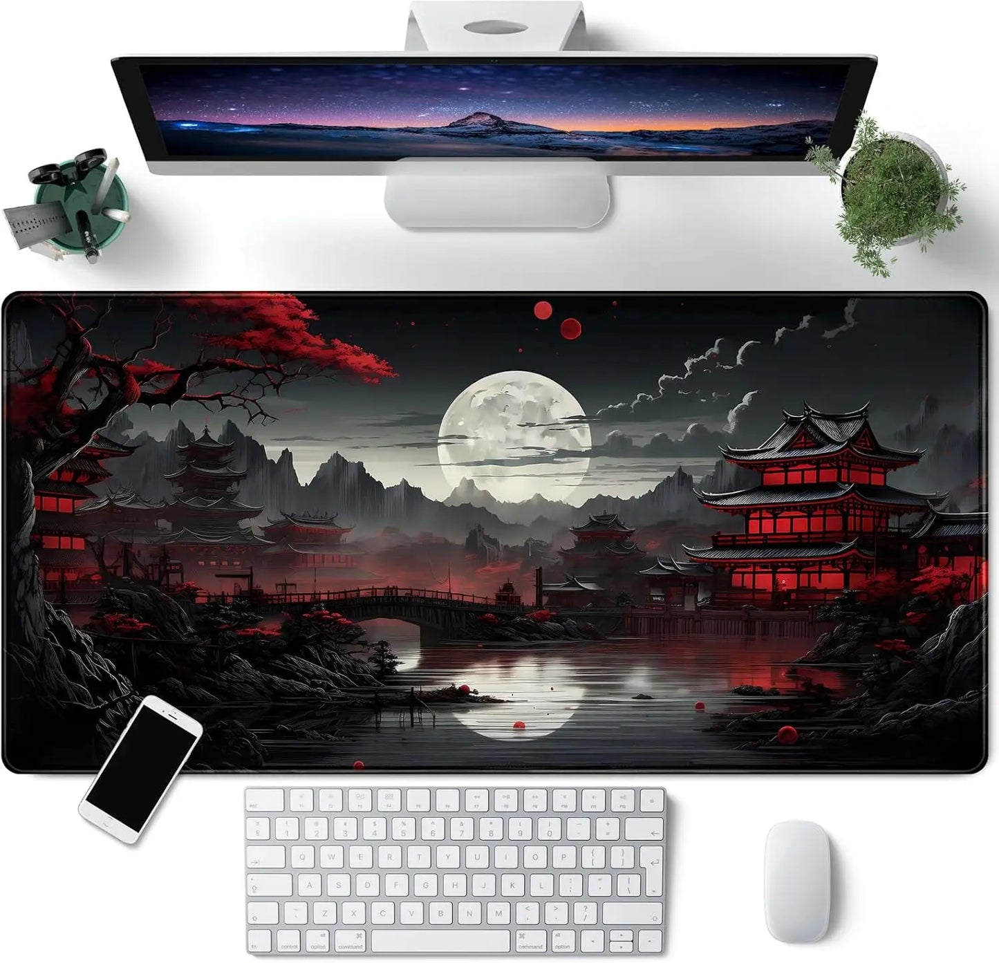 Japanese Desk Mat Riverside Full Moon Desk Pad Large Mouse Pad Gaming Mousepad  XXL Keyboard Pad Computer for Office Hone