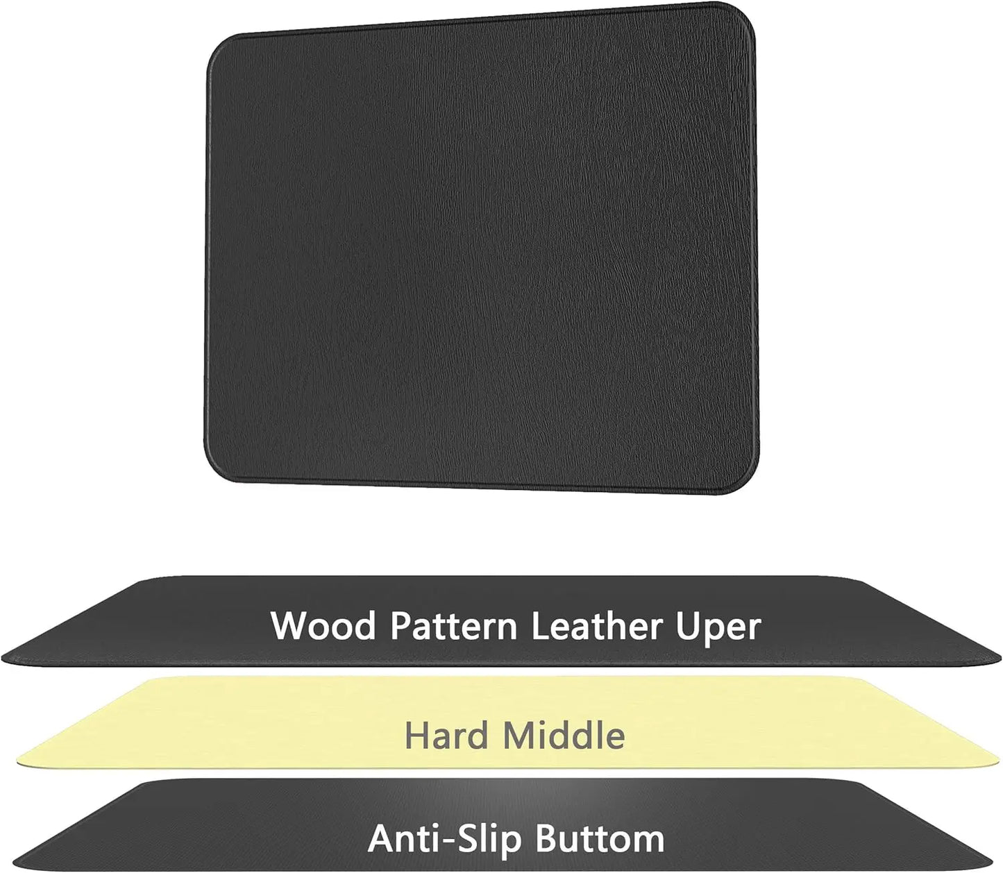 Hard Mouse Pad, Ultra Thin Wood-Textured PU Leather Mouse Mat, Non-Slip Rubber Base Mousepad for Office/Home/Gaming
