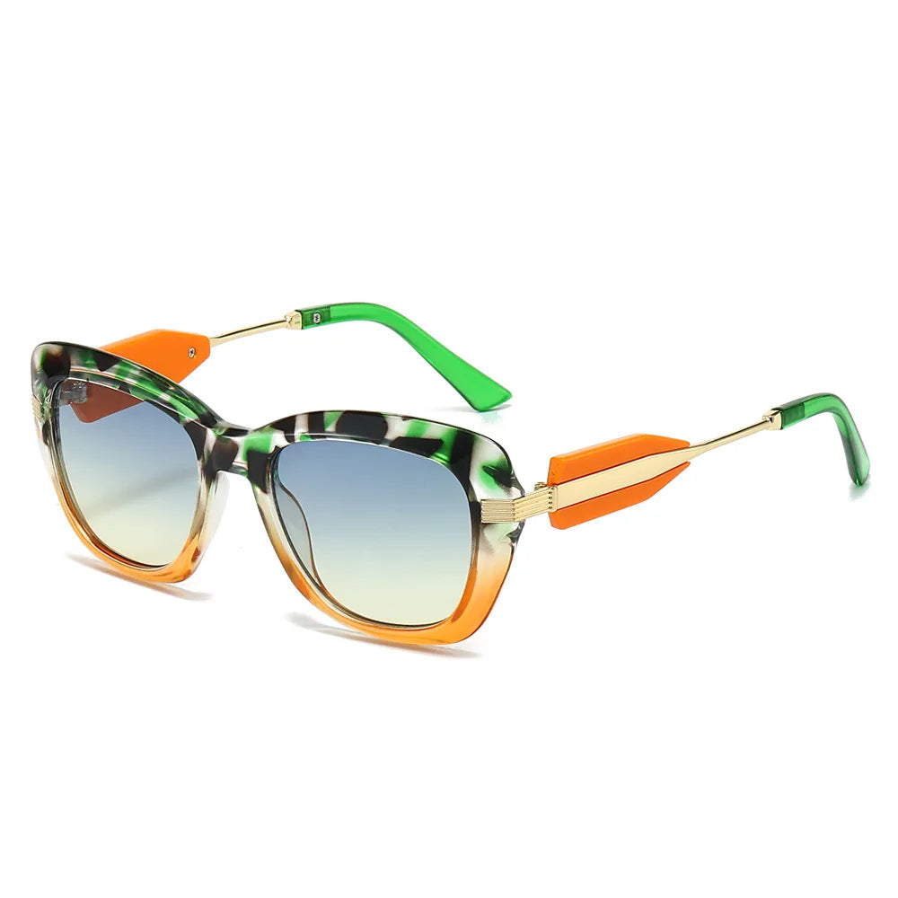 JNPCXI New Fashion Cat Eye Women Sunglasses Retro Green Colorful Gradient Shades UV400 Men Trending Sun Glasses