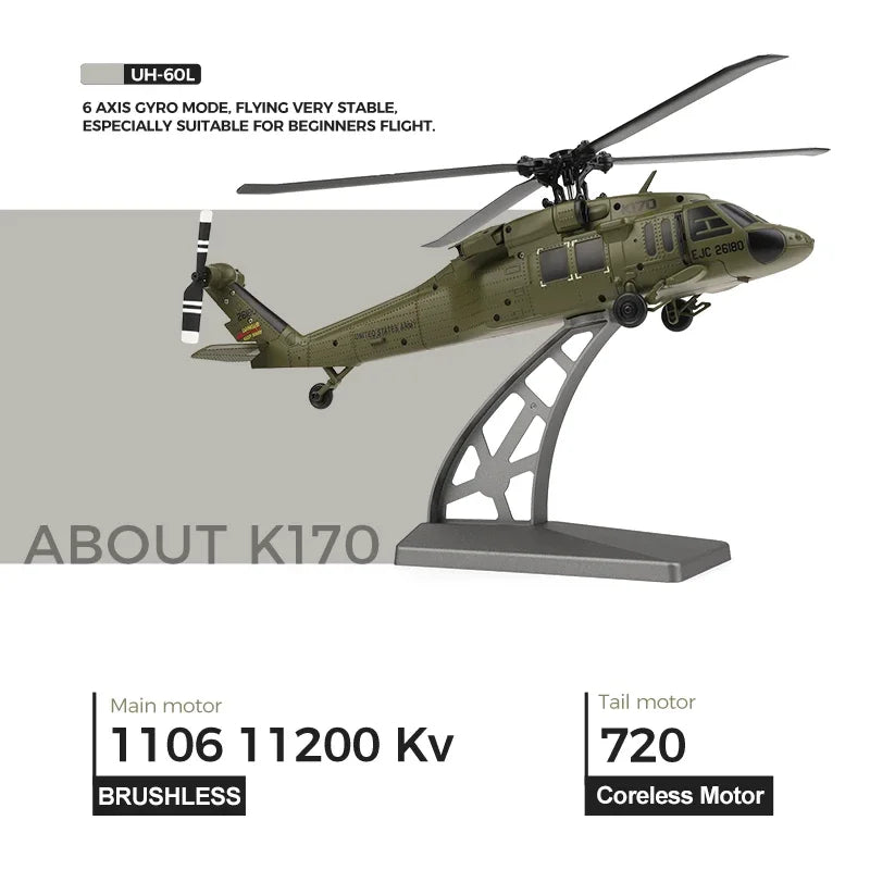 K170 RC Helicopter UH-60L 4 Channel Remote Control brushless, Gyro and LED Light