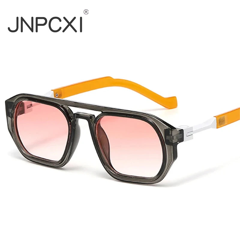 JNPCXI Retro Polygon Square Double Bridges Women Sunglasses Shades UV400 Fashion Clear Gradient Lens Men Trending Frame