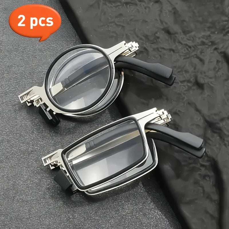 2 Pairs of Anti Blue Light Reading Glasses Anti Farsightedness Lightweight Stainless Steel, Portable Case