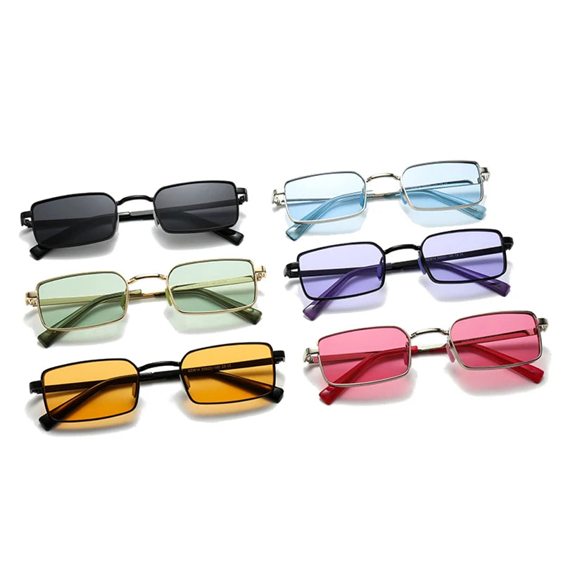 JNPCXI Ins Popular Fashion Candy Color Rectangle Sunglasses Women Retro Metal Men Outdoor Sun Glasses