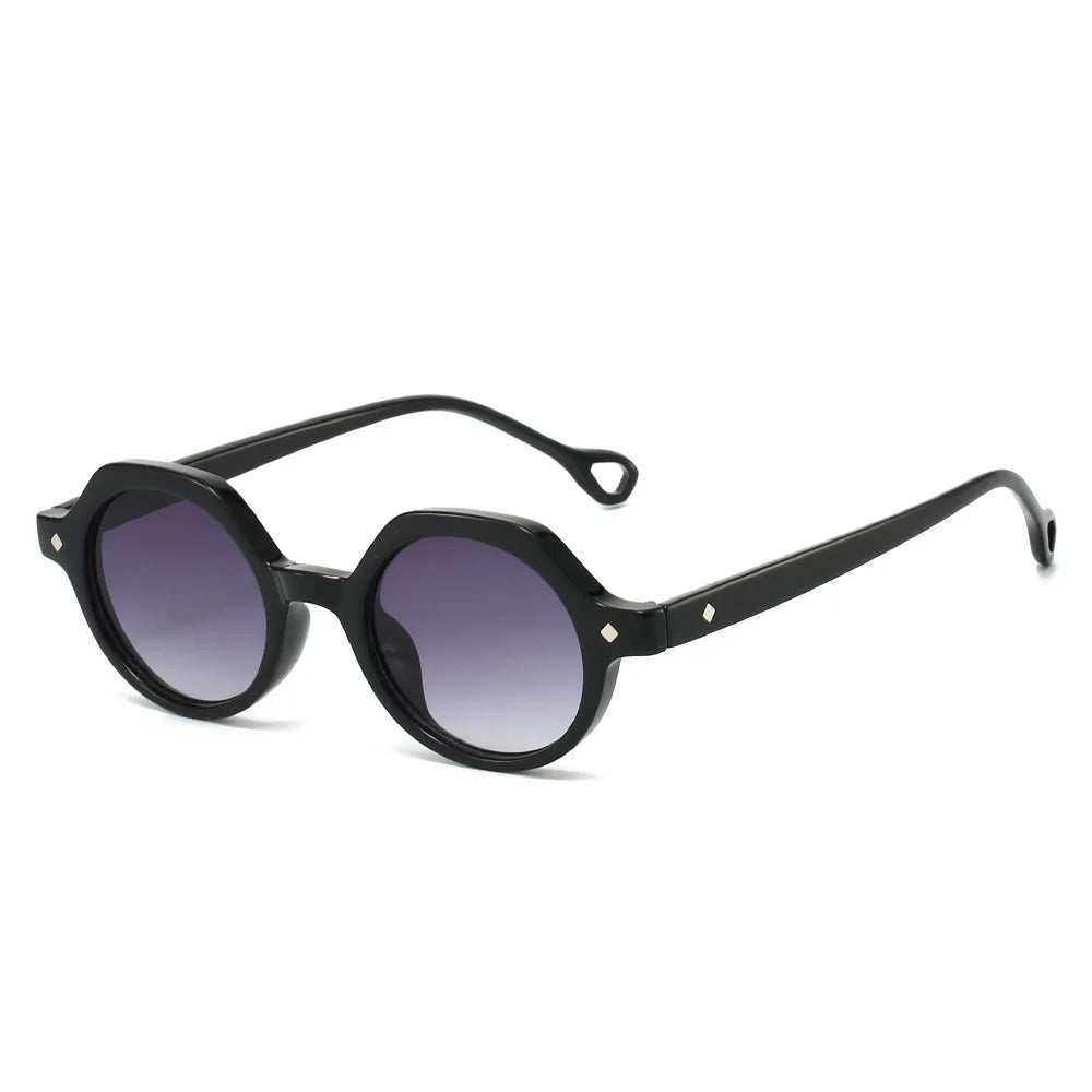 JNPCXI Retro Small Round Punk Sunglasses Women Fashion Gradient Leopard Shades UV400 Men Rivets Sun Glasses