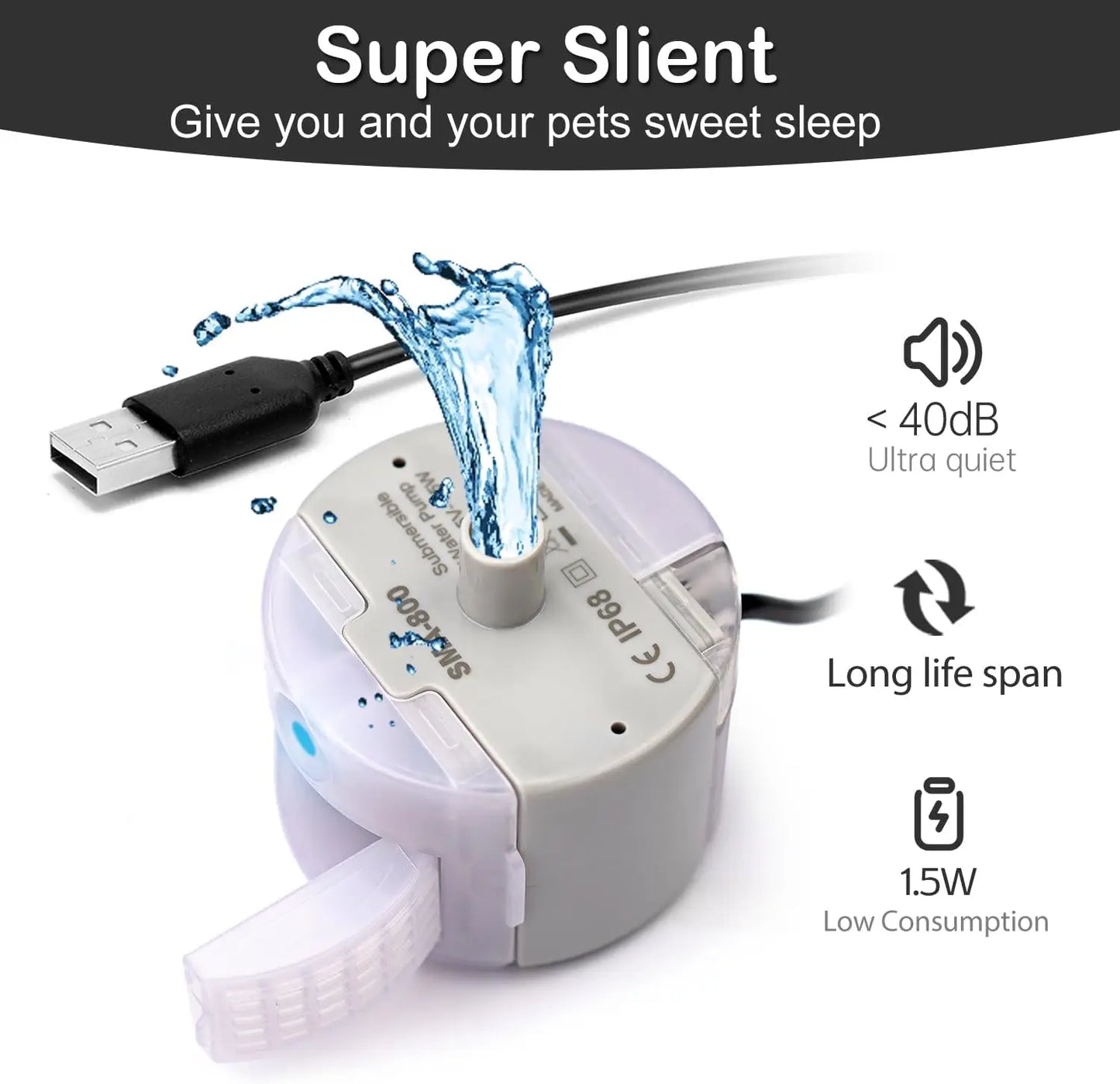 Pet Fountain Motor Submersible Pump Cat Water Drinker SMA-800 USB Water Pump