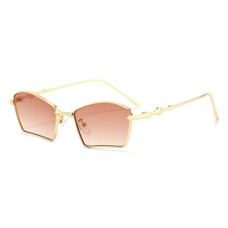 JNPCXI New Polygon Rectangle Women Sunglasses Fashion Gold Tea Gradient Shades UV400 Men Blue Tea Punk Sun Glasses