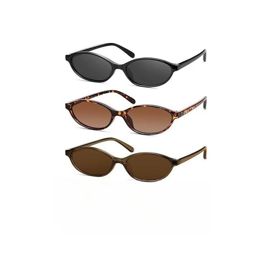 3 Piece Retro Oval Cat Eye Sunglasses for Women Fashionable Narrow UV Protective Lenses