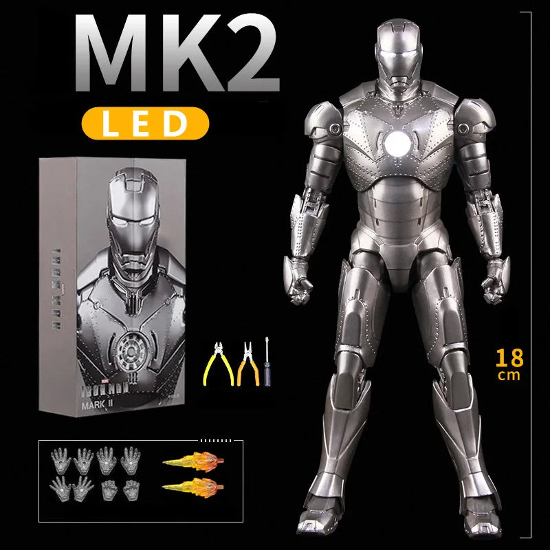 ZD Toys LED Light Iron Man MK1 MK2 MK3 MK4 MK5 MK7 MK43 MK50, 7" Action Figures