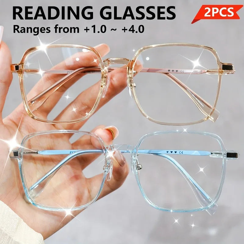 2 Pairs of Large Square Reading Glasses Casual Glasses Computer Reading Glasses Unisex +1.0 To +4.0
