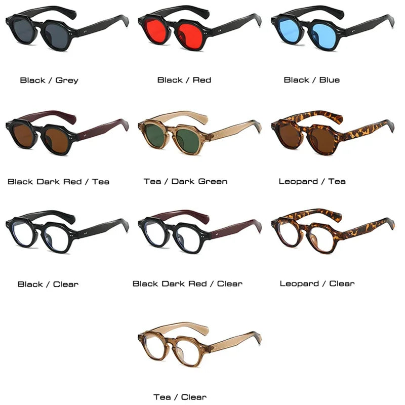 JNPCXI New Fashion Small Polygon Square Sunglasses Women Retro Rivets Shades UV400 Men Red Blue Sun Glasses