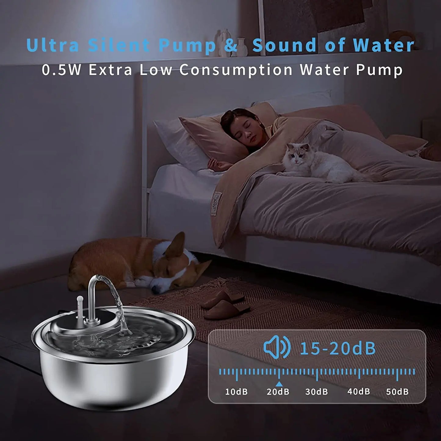 Pet Automatic Water Fountain 3.4L Large Stainless Steel Pet Water Dispenser