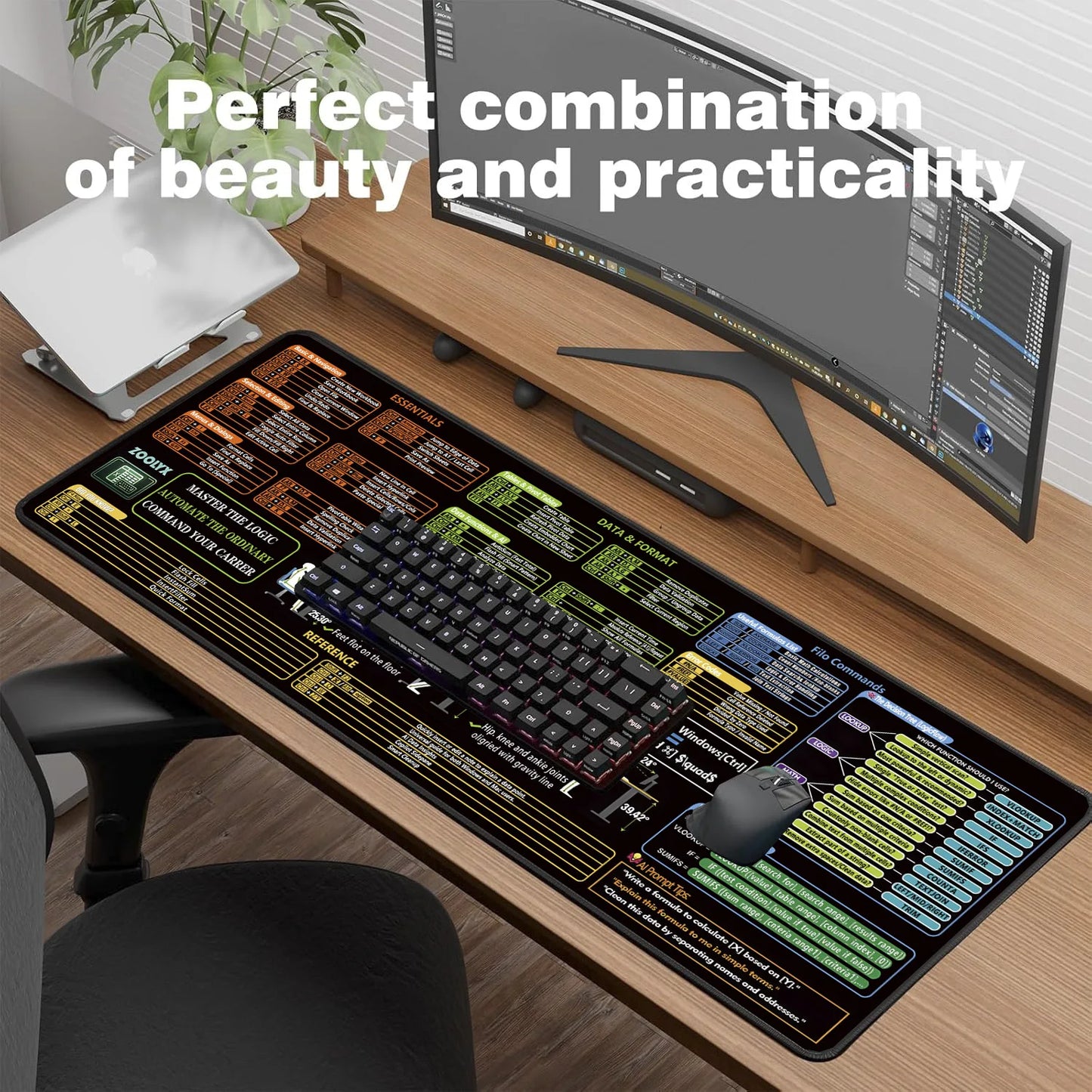 German Version ,Excel Cheat Sheet Desk Pad with AI Prompt Tips & XLOOKUP Guide, Excel Shortcuts Mouse Pad for CPAS, Finance