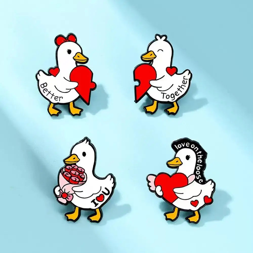 4pcs White Valentine's DayDuck Enamel Pins Cartoon Duck Animal Collection Brooches Lapel Badge Jewelry Gifts For Friends