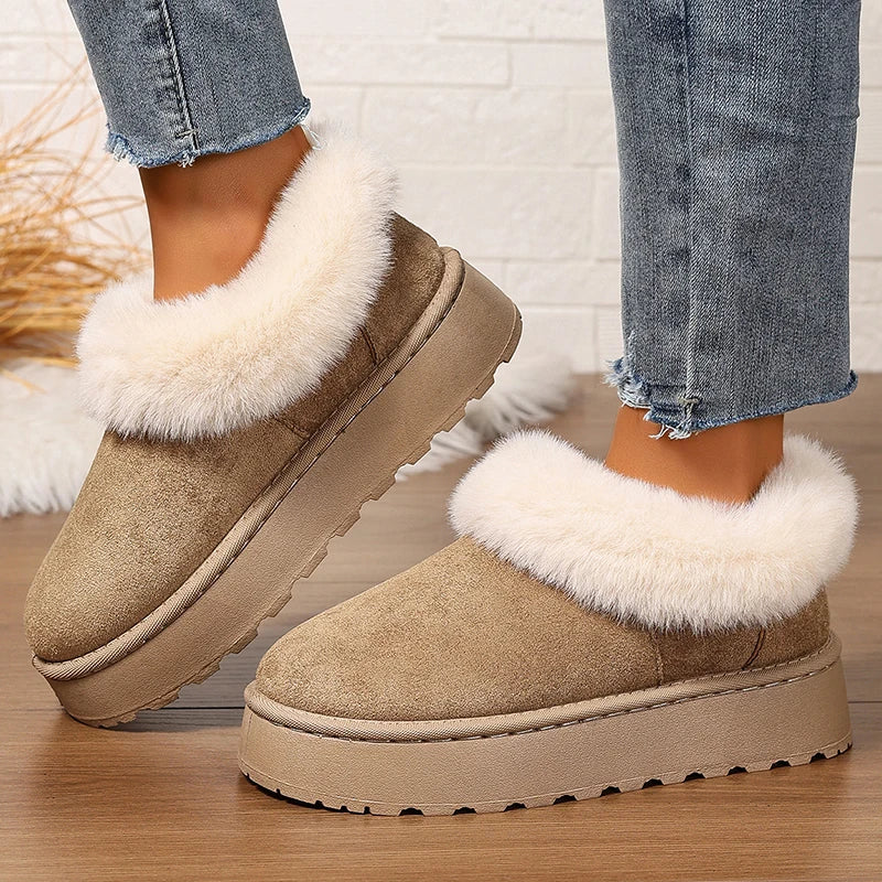 Fluffy Furry Platform Snow Boots Woman 2025 Thicken Plush Warm Winter Ankle Boots for Women Non Slip Thick Sole Cotton Shoes