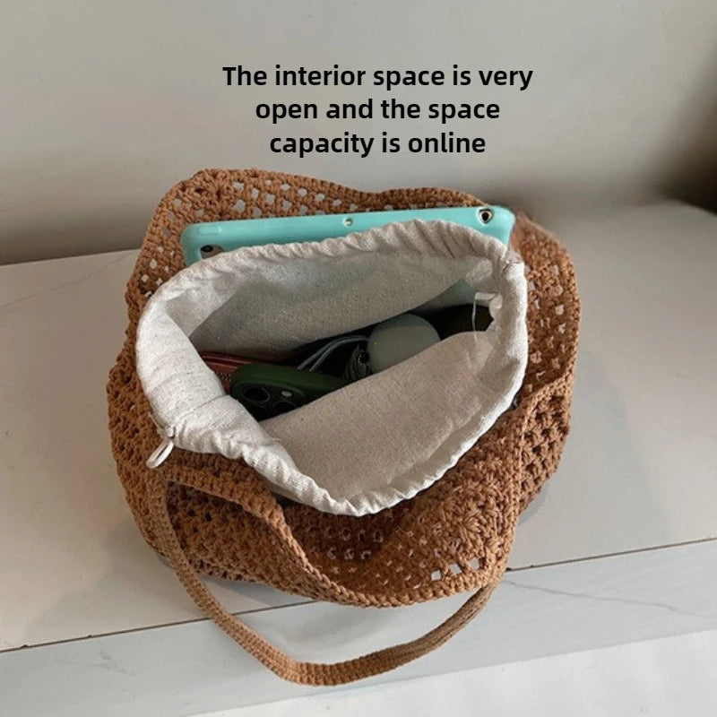 2026 Latest Summer Beach Straw Woven Tote Bag For Women 2-IN-1 Hollow-out Lightweight Large Capacity Shopper Shoulder Bag Female