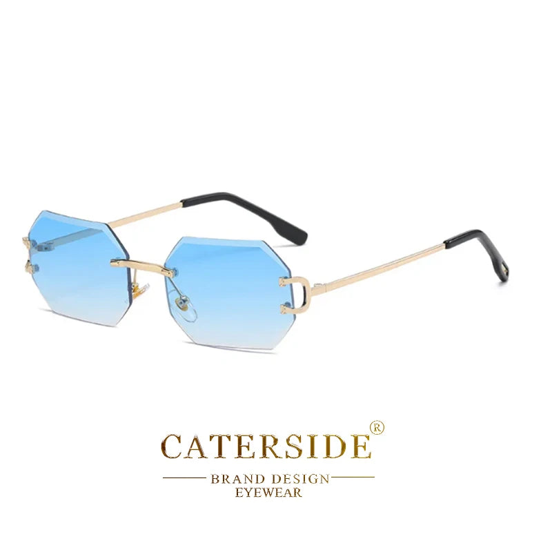 CATERSIDE Rimless Men's Sunglasses Polygon Vintage Frameless Glasses Gradient Lens Women Traveling Party Business Sun Glasses