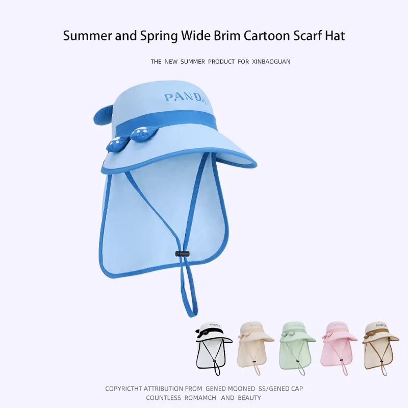 2265-Summer outdoor children's sun protection hatforboysandgirls,cartoonandcute,withalargebrimanddetachablecape,fisherman style.