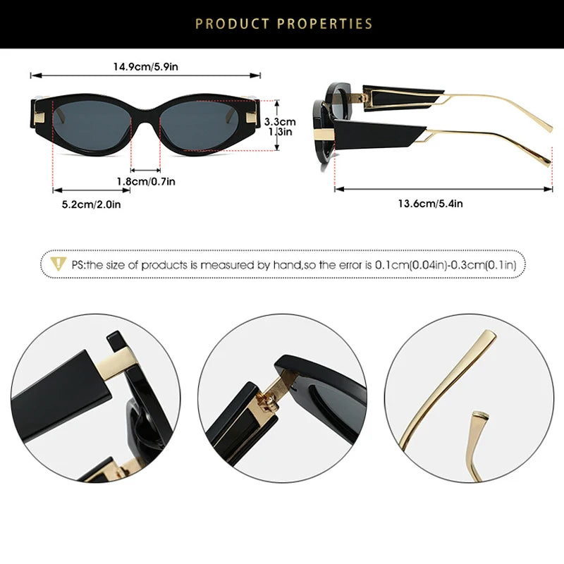 JNPCXI New Ins Popular Fashion Cat Eye Sunglasses Women Shades UV400 Retro Men Oval Lens Punk Sun Glasses
