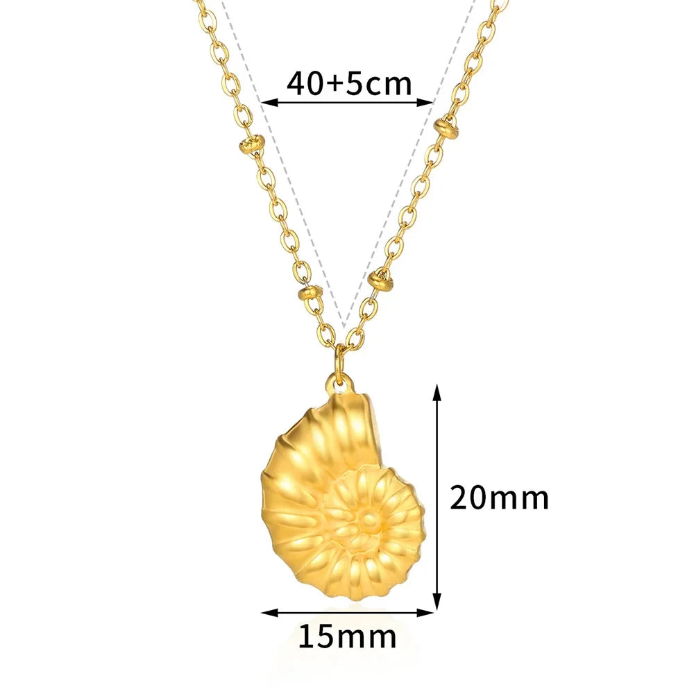 Women Conch Pendant Gold Color Stainles Steel Shell Ocean Necklace Star Jewelry