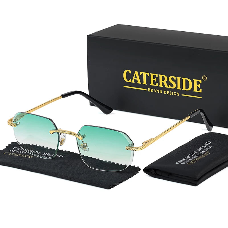 CATERSIDE New Retro Rimless Sunglasses Men's Polygon Luxury Brand Designer Sun Glasses Women Party Festival Eyewear Gift Case