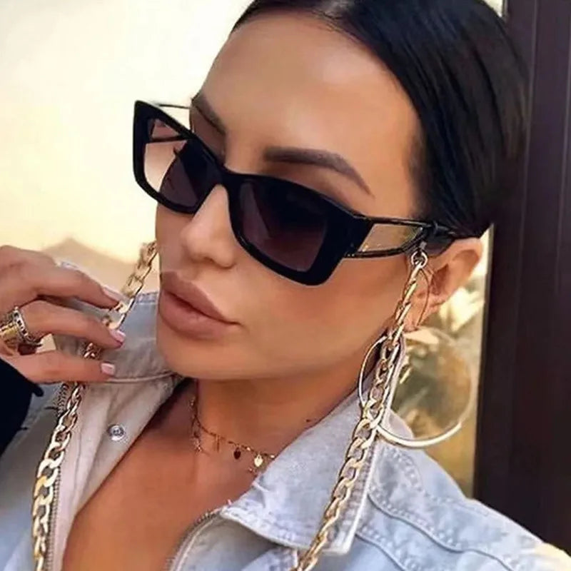 JNPCXI New Retro Cat Eye Women Sunglasses Fashion Black Orange Shades UV400 Men Trending Rivets Punk Sun Glasses