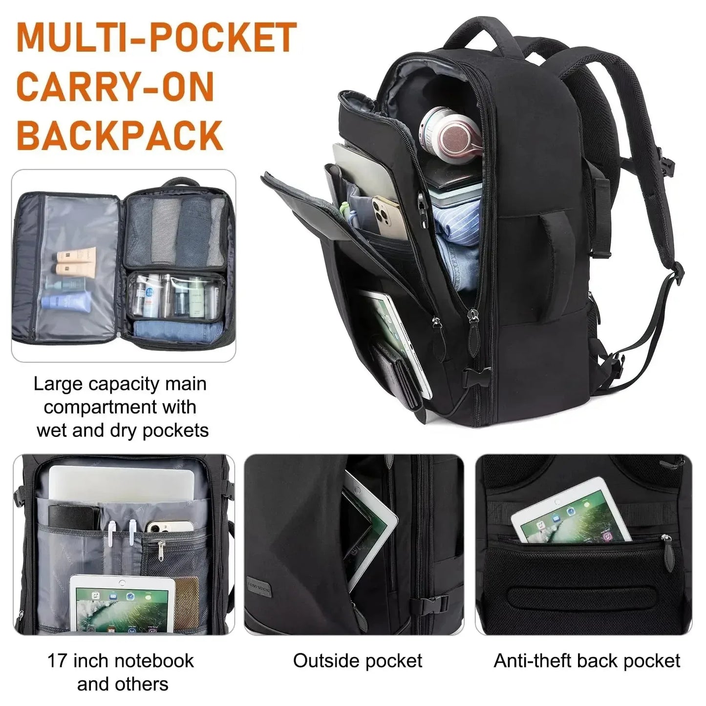 40L Large Capacity Backpack Laptop Backpack Suitcase Waterproof  Travel Backpack