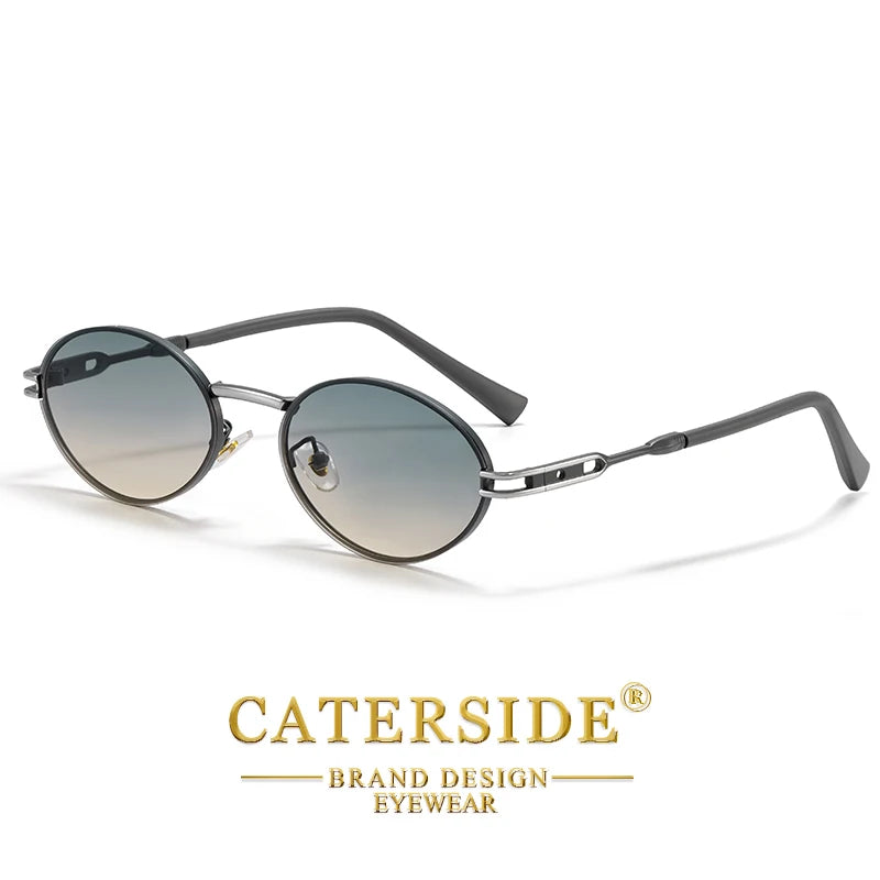 CATERSIDE Vintage Men's Oval Sunglasses Vintage Small Metal Frame Design Sun Glasses Women's Travel Party Eyewear UV400