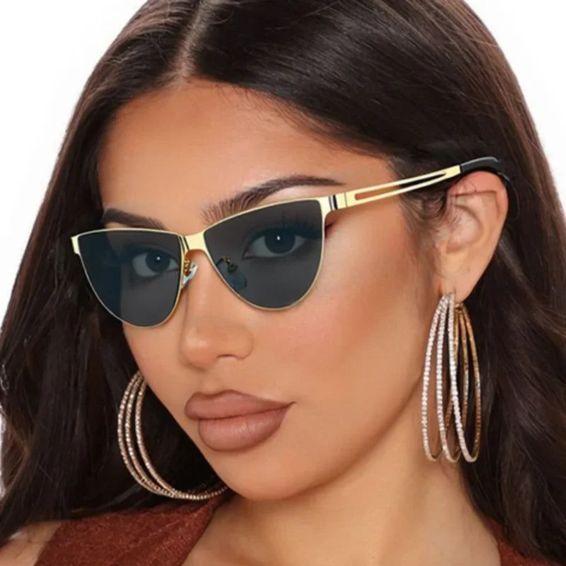 JNPCXI New Fashion Cat Eye Women Sunglasses Vintage Metal Frame Gradient Shades UV400 Men Trending Sun Glasses