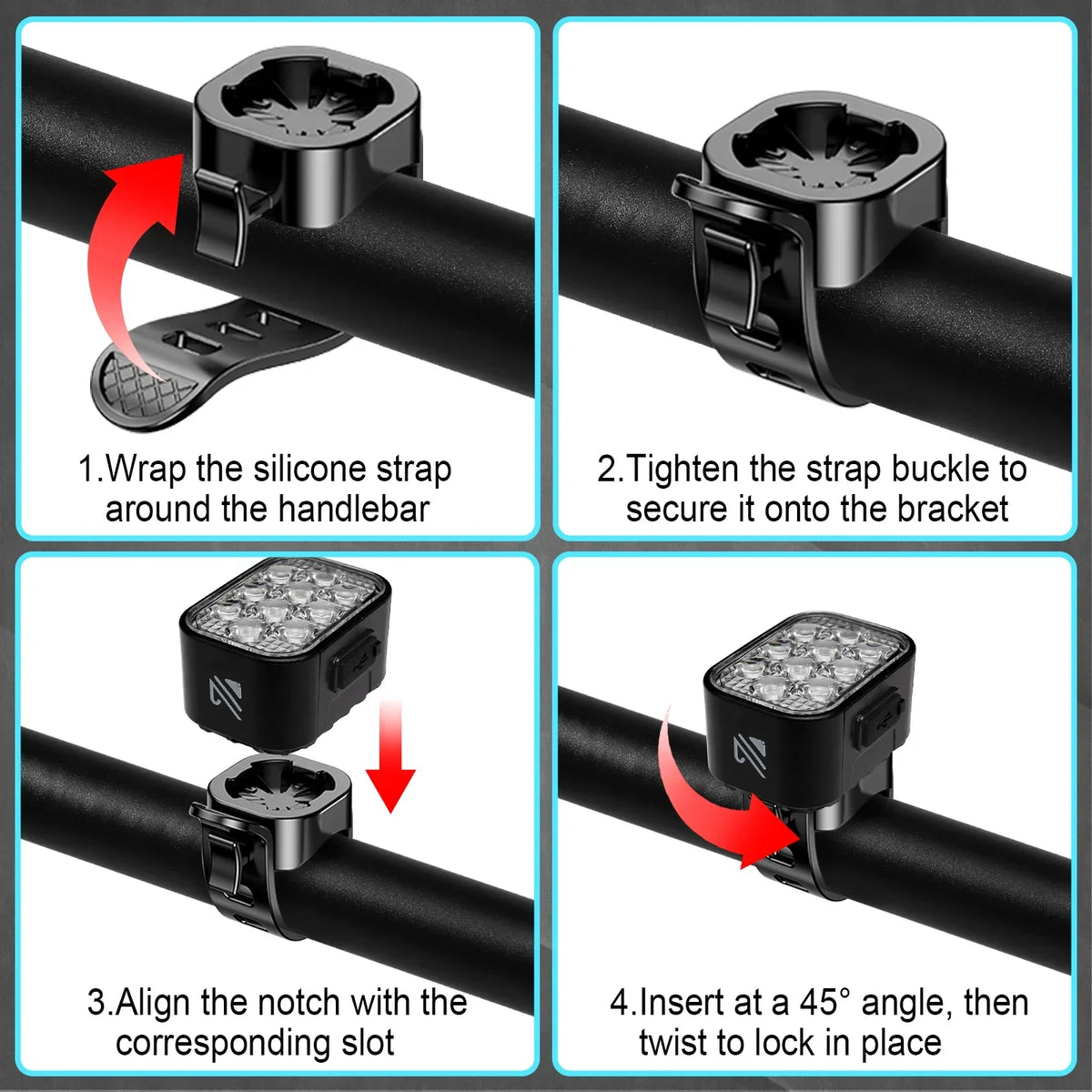 BUCKLOS LED Light for Bicycle Rechargeable Bike Front Headlight Rear Taillight Waterproof Night Warning Flashlight Cycling Parts