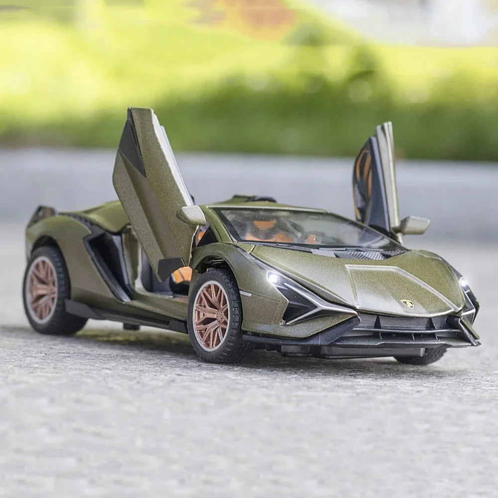 1/32 SIAN SCV12 Toys Car Model Alloy Diecast Sport Cars Metal Body Rubber Tires Doors Opened Sound Light Pull Back Gifts for Kid