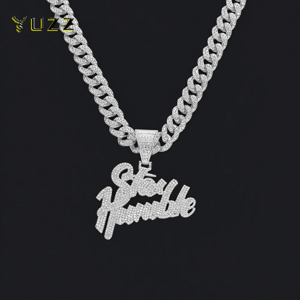 Luxurious Iced Out Bling Letters Rhinestone Letter Pendant Necklace With 13mm Cuban Chain HipHop Necklaces Fashion Charm Jewelry