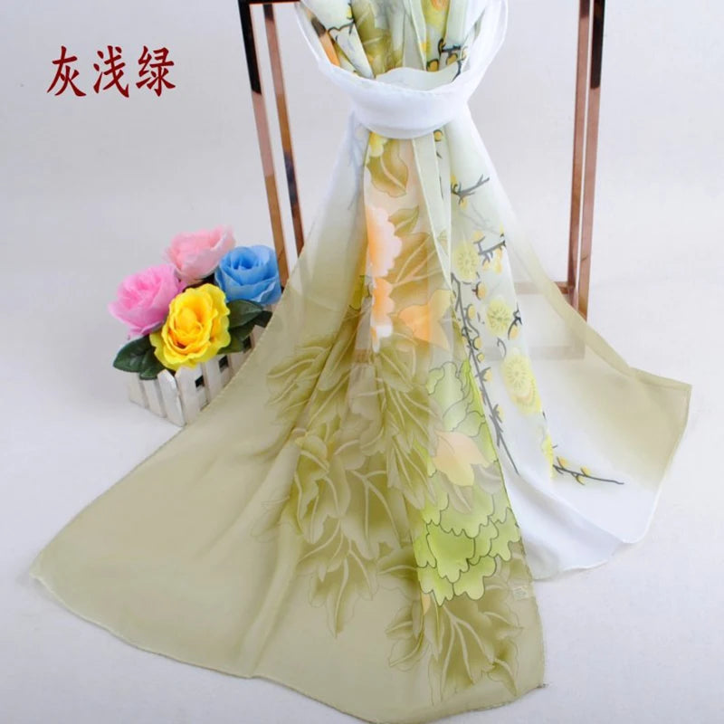 New Peony Flower Women's Printed Chiffon Long Scarves Wholesale Yiwu Autumn and Winter Scarves Small Scarves