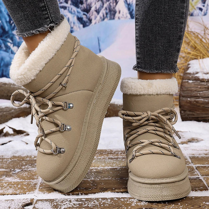 Winter Thicken Plush Warm Snow Boots for Women Plus Size 36-42 Fleece Line Platform Ankle Boots Woman Anti Slip Cotton Shoes