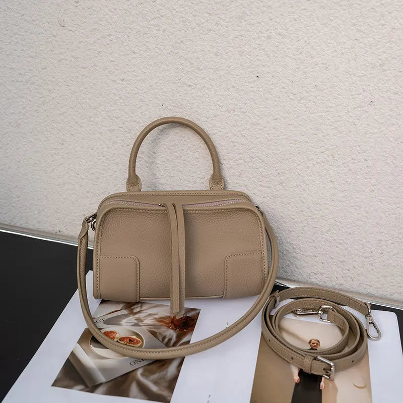 Genuine Cowhide Leather Mini Boston Bag for Women Top Handle Crossbody Bag with Zipper Closure Luxury Designer Messenger bags
