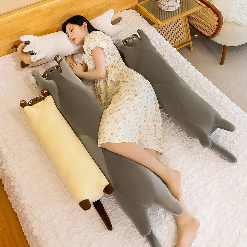50~110cm Squishy Cat Long Doll Plush Toy Stuffed Cartoon Animal Kitten Baby Sleeping Hug Pillow Comforting Birthday Gift For Kid