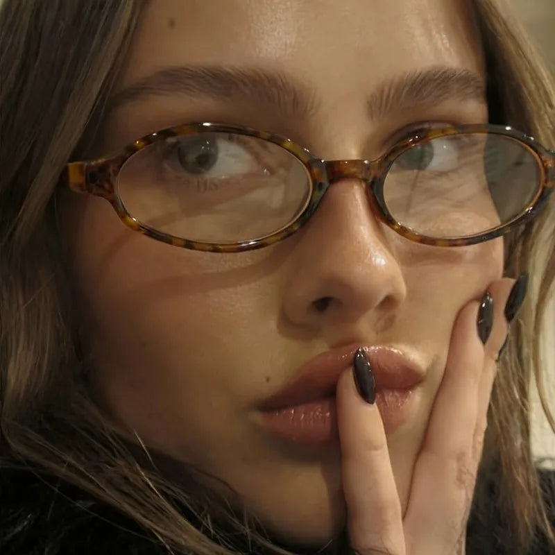 2 Pieces of Oval Small Frame Transparent Lens Glasses Y2K Retro Fashion Glasses
