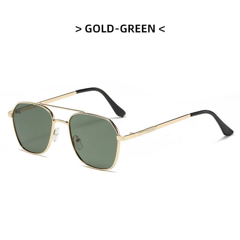 Metal Frame Square Sunglasses Chic UV Protection Double Beam Double Beam Sunglasses Fashionable Square Lens Metal Sunglasses
