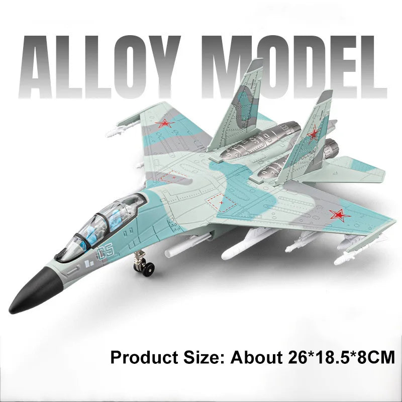 1:64 Su-35 Alloy Fighter Model Diecast Toys Car with Sound Light Pull Back Catapult Missile Airplane Fun Gifts for Boys Ornament