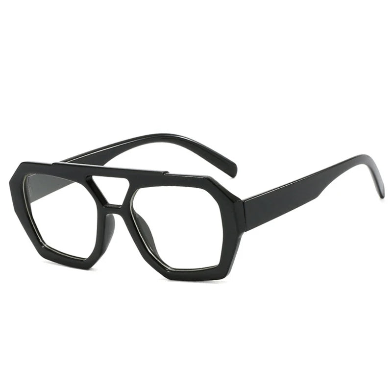 JNPCXI Vintage Square Sunglasses for Women Men Thick Frame Double Bridges Eyewear Female Fashion Polygon Sun Glasses