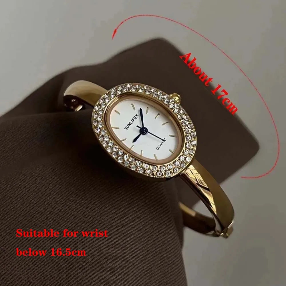 Dropshipping Famous Brand Watches Women Diamond Encrusted Oval Dial Quartz Watch Luxury Gifts Bracelet Wristwatch Reloj Mujer