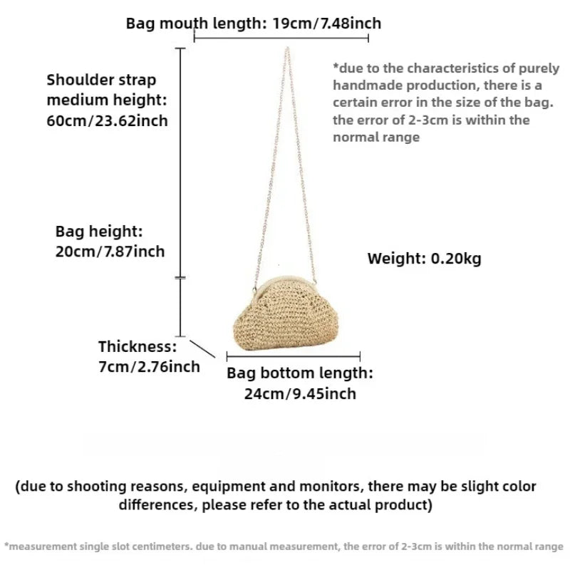 2026 Summer New Straw Weaving Crossbody Bag Fashionable and Casual Shell Bag Women's Shoulder Bag with Excellent Texture