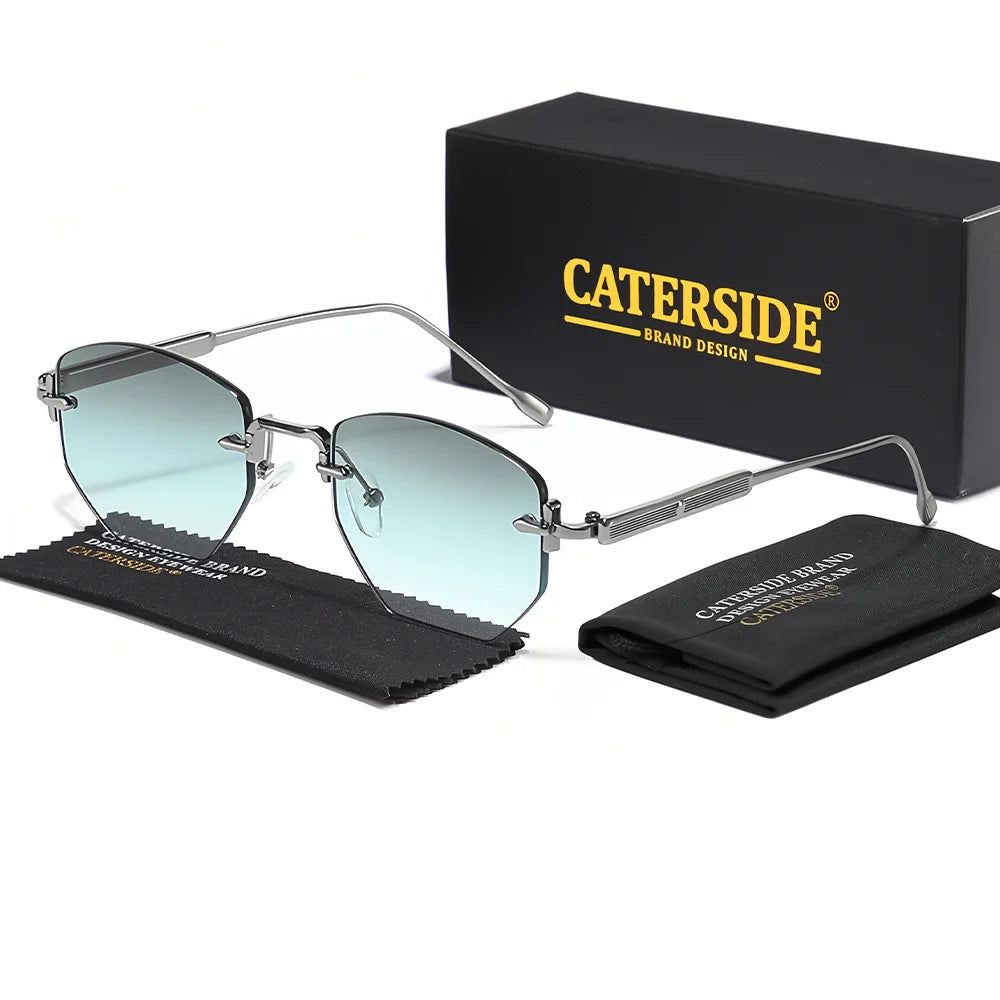 CATERSIDE Vintage Men's Frameless Sunglasses Retro Polygon Rimless Y2K Sun Glasses Women Travel Party Business Eyewear UV400